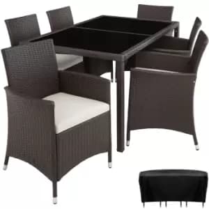 Image of Tectake Rattan 6 Seat Dining Set With Protective Cover - Brown/Cream