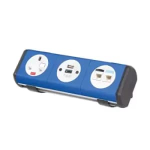Image of Hubble clip-on power module 1 x UK socket and 1 x TUF (A&C connectors) USB charger and 2 x RJ45 sockets - black