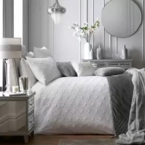 Image of By Caprice Home Ruby Geometric Diamond Texture Duvet Cover Set, White, Super King