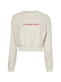 Image of Calvin Klein Cropped Two-tone Monogram Sweatshirt In Cream - Size L