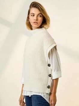 Image of Mint Velvet Easy Knitted Button Tabard - Cream, Size XL, Women