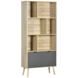 Image of HOMCOM Modern Bookcase with Bottom Cabinet and 6 Open Shelves, Freestanding Bookshelf for Study Living Room Home Office, Natural and Dark Grey