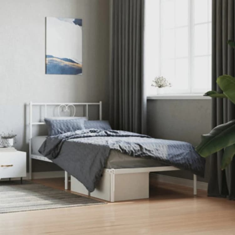 Image of Vidaxl Metal Bed Frame Without Mattress With Headboard White 90X190Cm
