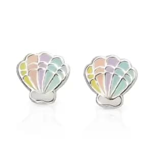 Image of JG Signature Childrens Silver Enamel Rainbow Shell Stud Earrings
