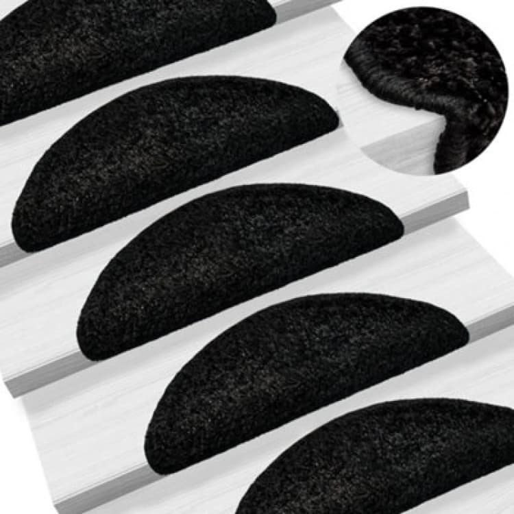 Image of vidaXL Carpet Stair Treads 15 pcs Black Stair Mat Protector Runner Rug Carpet