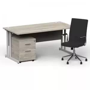 Image of Impulse 1600800 Silver Cant Desk Grey Oak 2 Dr Mobile Ped & Ezra