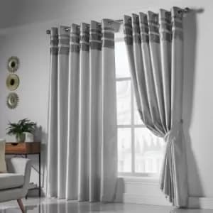 Image of Isabella Rose Denver Lined Eyelet Curtains - Silver - 167cm (66") X 137cm (54") TJ Hughes