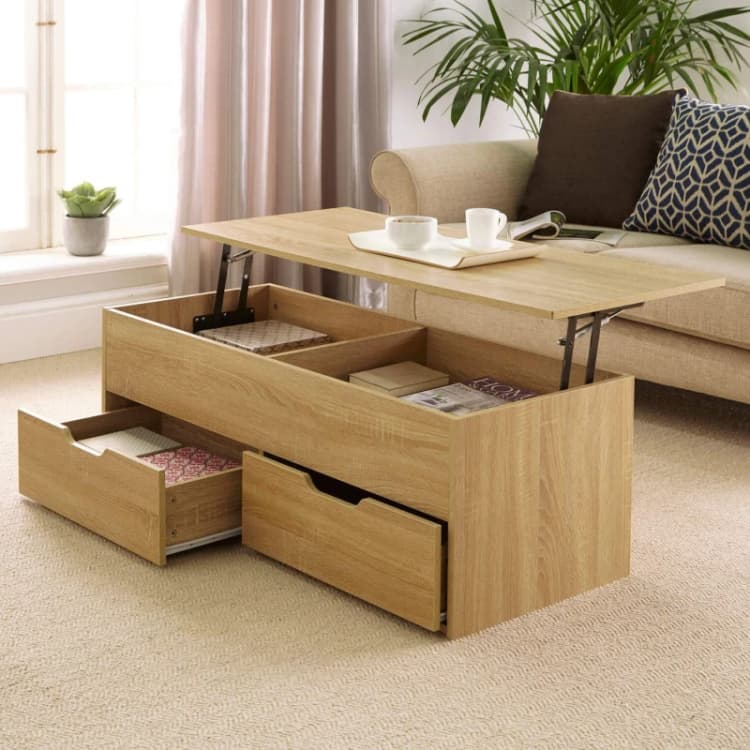Image of Home Source Bruges 2 Drawer Lift Up Coffee Table Light Oak