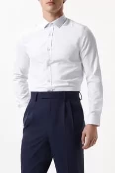 Image of White Slim Fit Long Sleeve Checked Collar Shirt