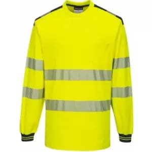 Image of T185 - Yellow/Navy Large PW3 Hi-Vis T-Shirt Long Sleeved Reflective - Portwest