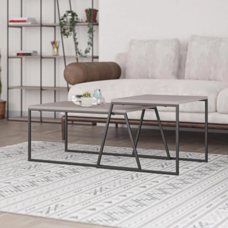Image of FWStyle Mocha Grey Finish Set Of 2 Nesting Coffee Tables Scratch Resistant Grey