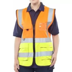 Image of Two tone executive waistcoat orange/sat yellow xs - Hi Vis - Orange / Saturn Yellow - Beeswift