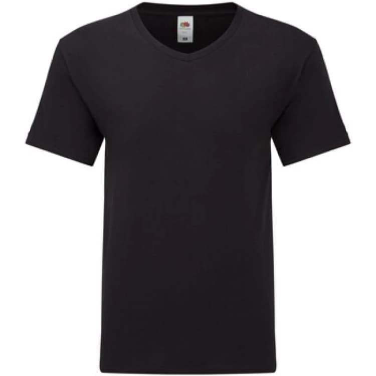 Image of Fruit Of The Loom Fruit of the Loom Men Iconic V Neck T-Shirt in Black Size: Small Black S Male 5063693308049