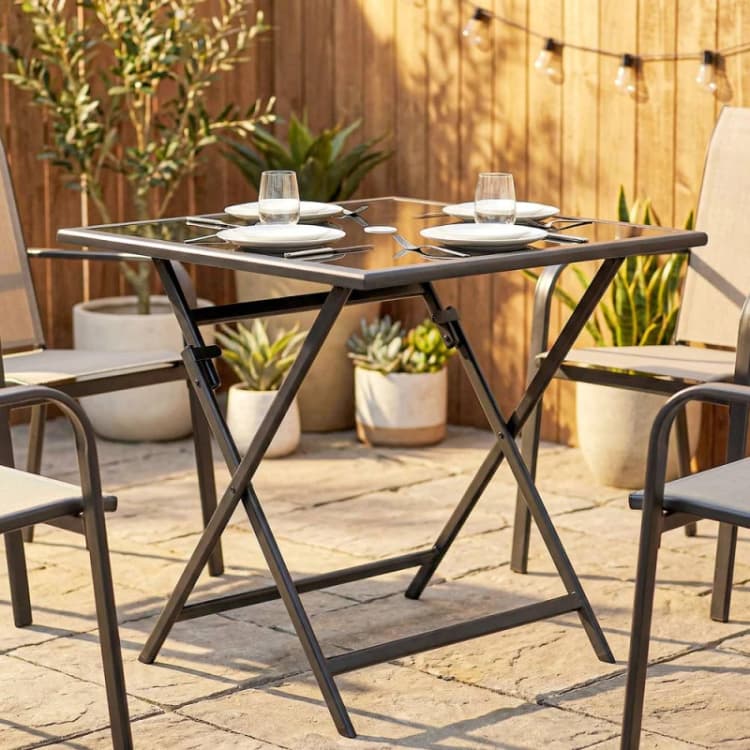 Image of OUTSUNNY Folding Square Garden Dining Table with Parasol Hole in Black Size: 70cm x 70cm Black Unisex 70cm x 70 cm