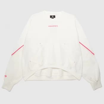 Image of Converse Mixed Material Crew In White & Pink