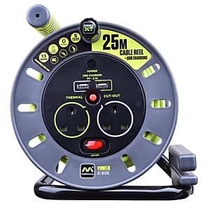 Image of Masterplug Pro-XT 2 Socket USB Charging Cable Reel - 25m 13A