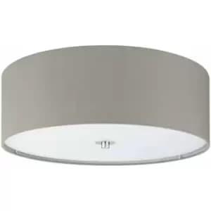 Image of Loops - Flush Ceiling Light Colour Satin Nickel Shade Taupe Fabric Glass Bulb E27 3x60W