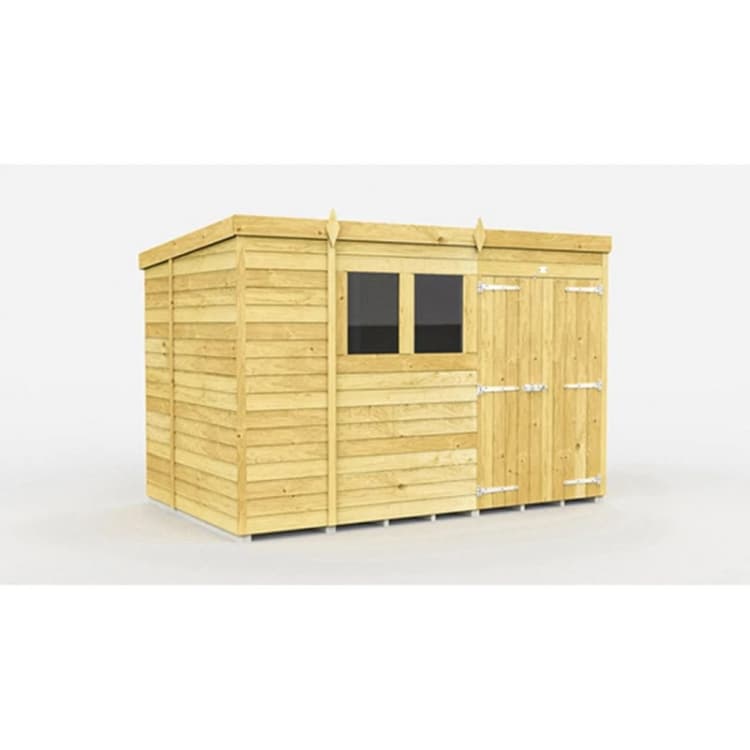 Image of Buttercup Farm 11 x 7 Feet Pent Shed - Double Door W/ Windows - L214 x W329 x H201cm in Brown Brown Unisex