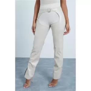 Image of I Saw It First Stone Woven Faux Leather Layered Stirrup Trousers - Brown