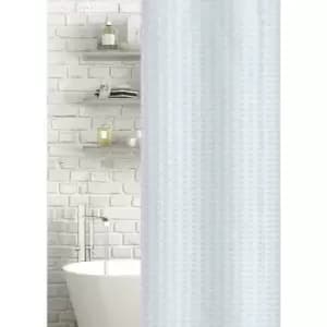 Image of Geo Jacquard Polyester Shower Curtain - White