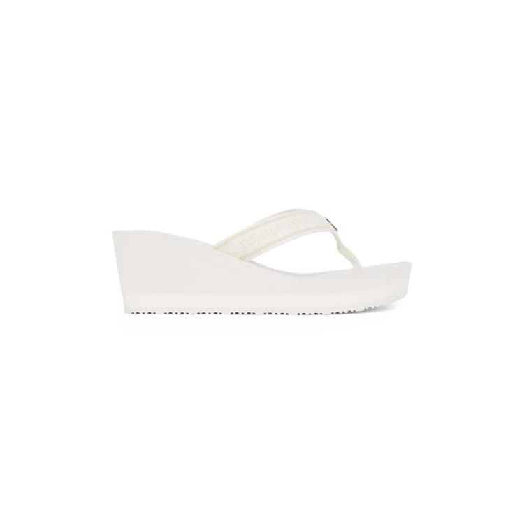 Image of Tommy Hilfiger Womens Striped Wedge Flip Flops White female 7 (41)