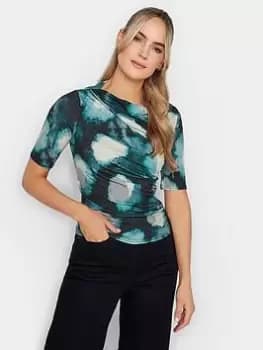 Image of Long Tall Sally Draped Printed Ity Top, Blue, Size 10, Women