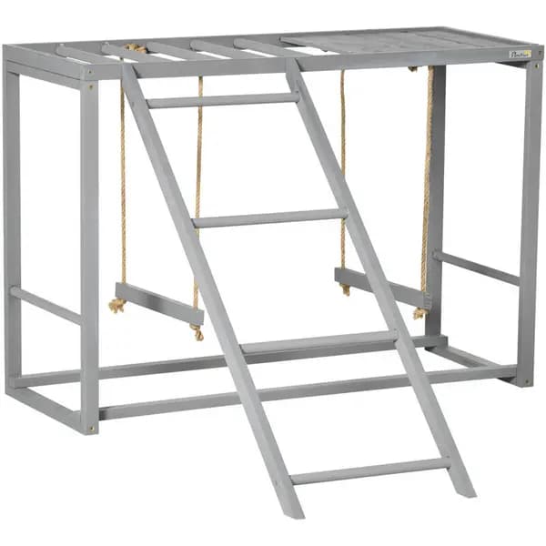 Image of Pawhut - Chicken Activity Play Chicken Coop with Swing Set for 3-4 Birds, Grey - grey