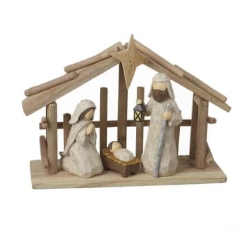 Image of Wooden Nativity Stable With Resin Figures