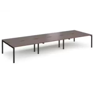 Image of Bench Desk 6 Person Rectangular Desks 4800mm Walnut Tops With Black Frames 1600mm Depth Adapt