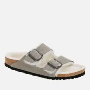 Image of Birkenstock Womens Arizona Slim Fit Shearling Double Strap Sandals - Stone Coin - EU 38/UK 5