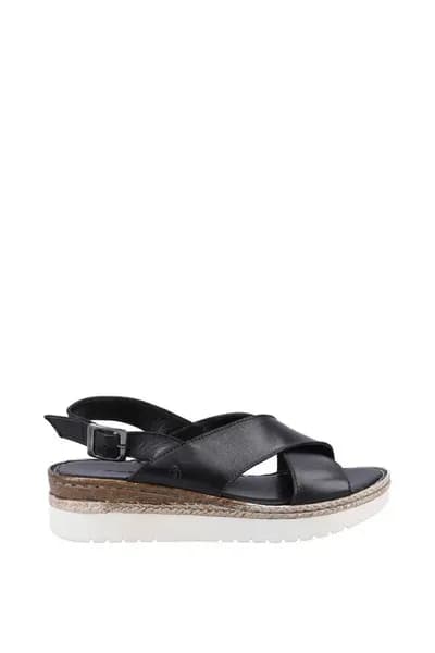 Image of Hush Puppies Womens Saphira Adjustable Leather Wedge Sandals - UK 3 Black female GDE2412BLK3