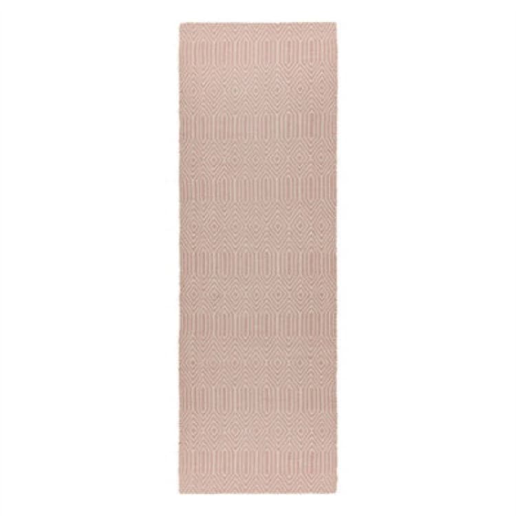Image of Pink Wool Luxurious Wool Modern Geometric Handmade Rug For Living Room And Bedroom-66 X 200Cm (Runner)