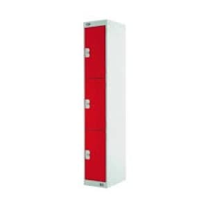Image of Three Compartment Locker D300mm Red Door Dimensions H1800 x D300 x
