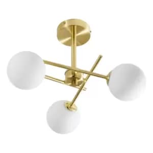 Image of Spa Lindos 3 Light Ceiling Light Opal Glass and Satin Brass