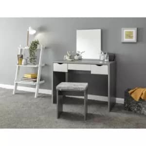 Image of Elizabeth Modern Dressing Table Set with Mirror and Padded Stool - Grey & White