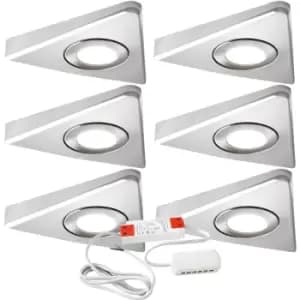 Image of 6x BRUSHED NICKEL Triangle Surface Under Cabinet Kitchen Light & Driver Kit - Natural White LED