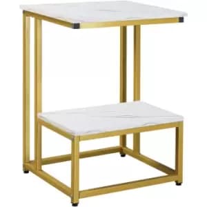Image of HOMCOM Doule Layer End Table Modern Coffee Table w/ Steel Frame, White