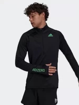Image of adidas Adizero Warm 1/2 Zip Long-sleeve Top, Black Size M Men