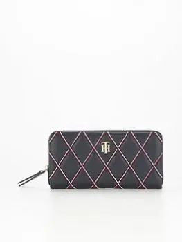 Image of Tommy Hilfiger Leather Element Large Zip Around Quilted Purse - Navy