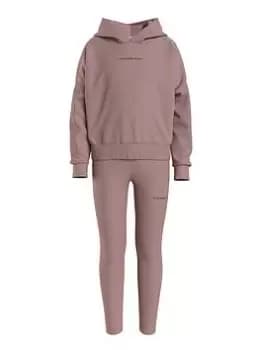 Image of Calvin Klein Jeans Girls Logo Hoodie Legging Set - Dark Pink Size Age: 8 Years, Women