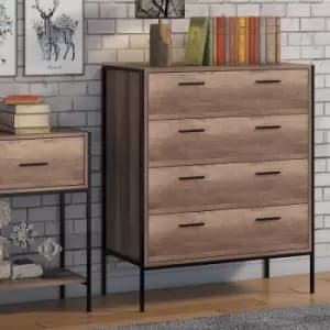 Image of Industrial Reclaimed Wood Effect 4 Drawer Chest - Black - Reclaimed Wood Effect