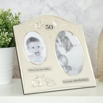 Image of Milestones 2 Tone Silver Plated Double Birthday Frame - 50