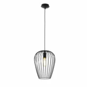 Image of Eglo Black Steel Caged Single Pendant