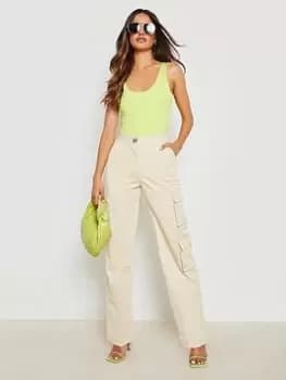 Image of Boohoo Twill Wide Leg Cargo Trouser - Stone, Beige, Size 6, Women
