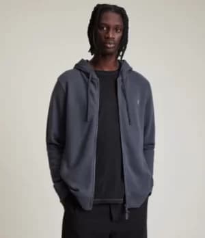 Image of AllSaints Mens Raven Zip Hoodie, Deep Space Blue, Size: S