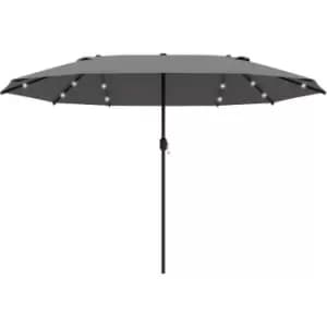 Image of Outsunny 4.4m Double-Sided Sun Umbrella Patio Parasol Solar Lights Dark Grey