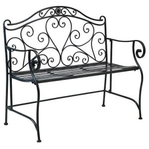 Image of Charles Bentley Heart-shaped 2-Seater Metal Bench - Antique Black