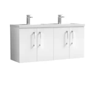 Image of Nuie Arno 1200mm Wall Hung 4 Door Vanity & Double Polymarble Basin Gloss White