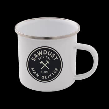 Image of Sawdust Is Just Man Glitter Enamel Mug - White
