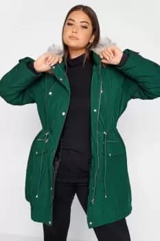 Image of Faux Fur Trim Hooded Parka Coat